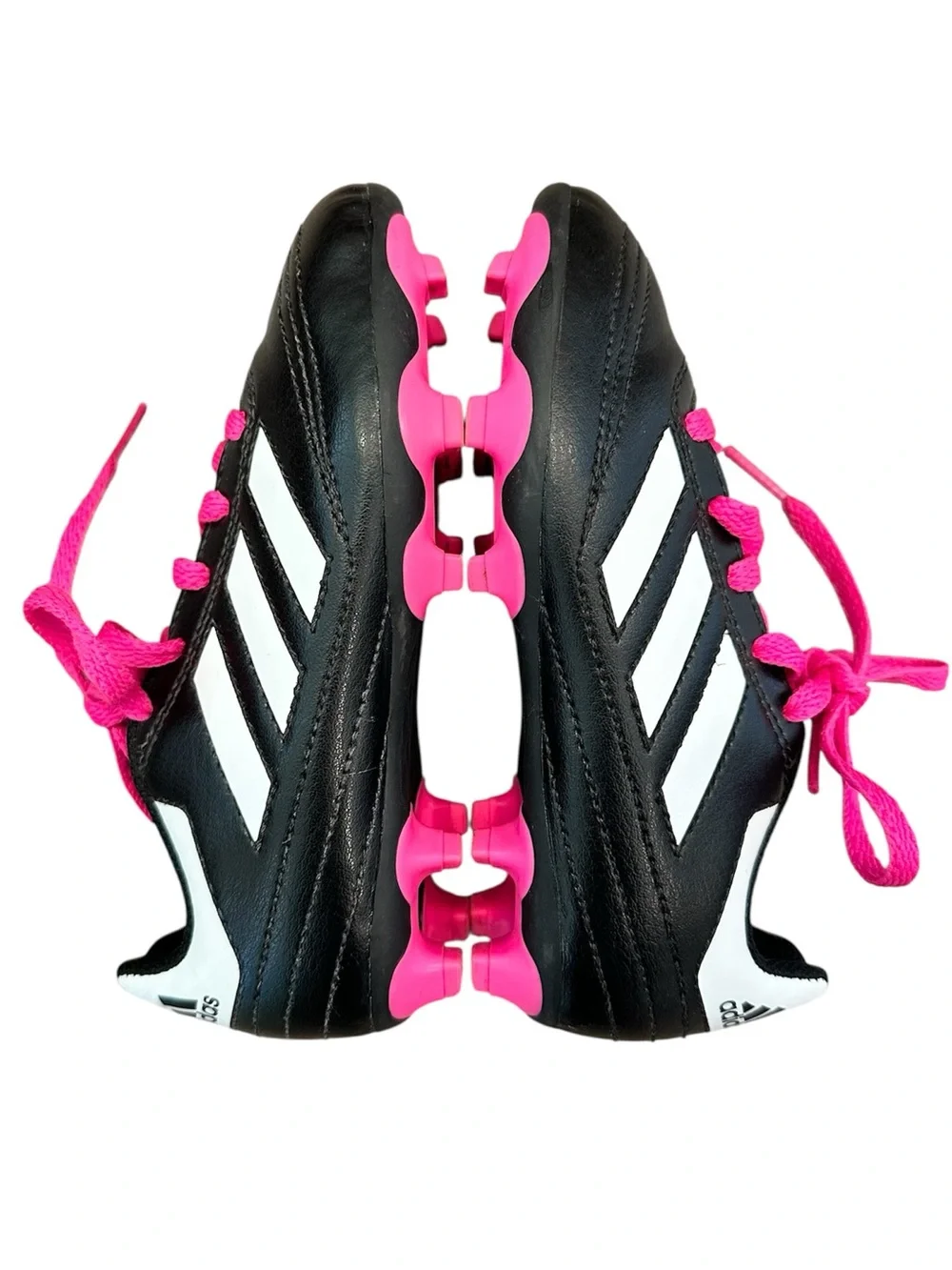 ADIDAS Kids Black & Pink Soccer Cleats White Stripes size US 11